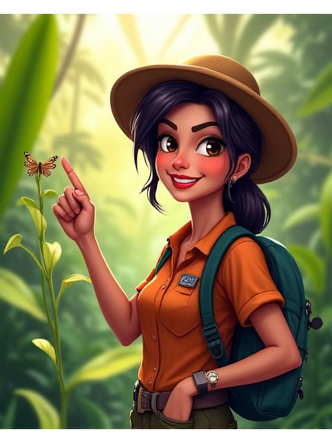 熱帯雨林で参加者に植物を説明するチーフガイド、アミラ・ラファエル