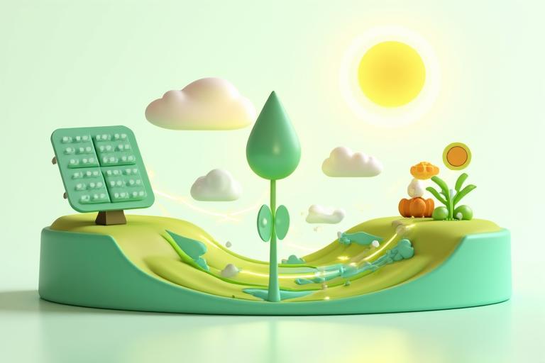 持続可能なエネルギーシステムと水の循環、廃棄物処理のインフォグラフィック