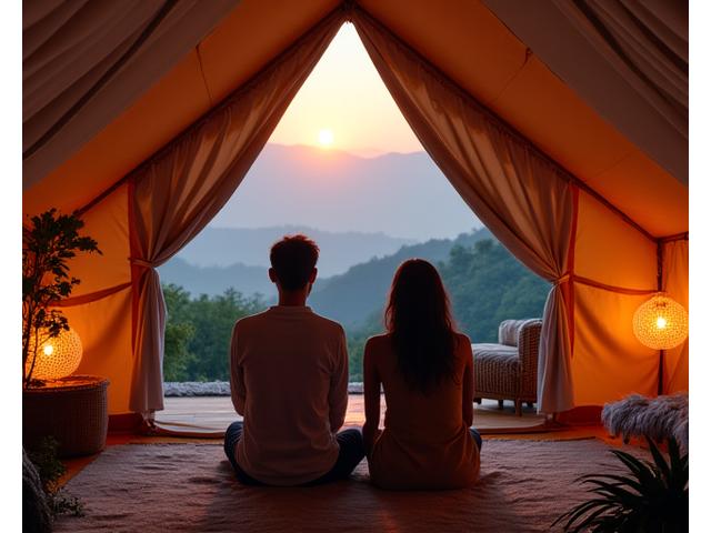 星空の下の豪華なグランピングテント
