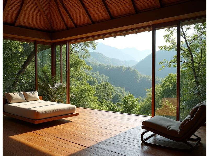 熱帯雨林に囲まれた美しいエコロッジのテラス